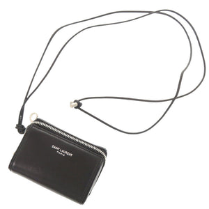 美品 サンローランパリ 2Way ネックストラップ フラグメントジップボックス 777423-1EL0E シルバー金具 レザー ブラック 黒 ポーチ 小物入れ ショルダーバッグ 0640【中古】SAINT LAURENT PARIS