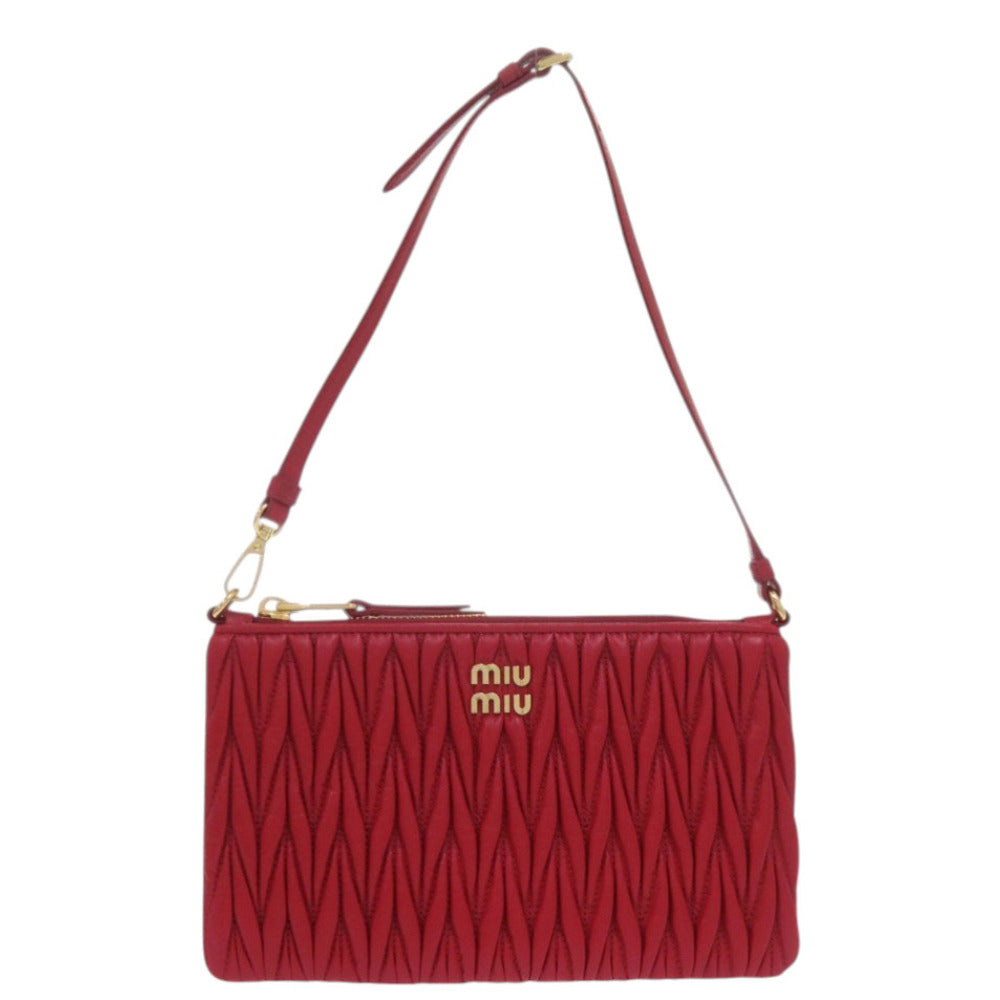新品同様 ミュウミュウ MINI CONTENITORE マトラッセ 5NH019 レザー レッド ワンショルダーバッグ ハンドバッグ 赤 0642【中古】MIUMIU