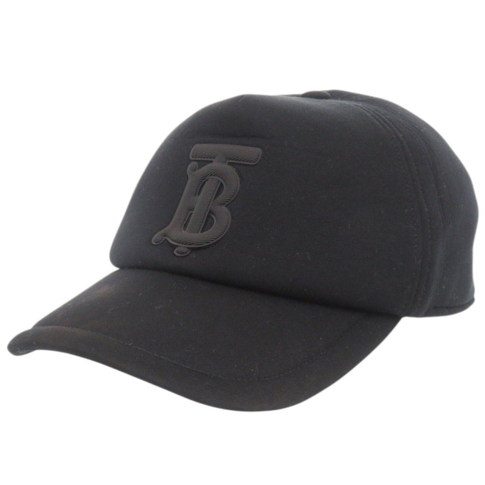 美品 バーバリー TBロゴ コットン/モダール ブラック 帽子 キャップ 黒 0649【中古】BURBERRY