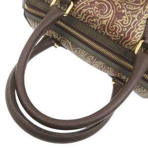 美品 エトロ ペイズリー柄 PVC/レザー ブラウン ボストンバッグ 茶 0651【中古】ETRO