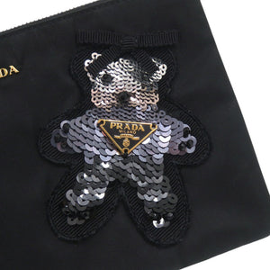 新品同様 プラダ ナイロン ベア ブラック ポーチ クマ 黒 0655【中古】PRADA