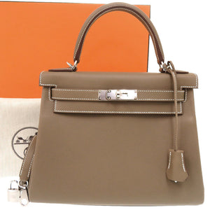 未使用品 エルメス ケリー28 内縫い エバーカラー エトゥープ シルバー金具 K刻印(2025年製) ハンドバッグ 0664【中古】HERMES