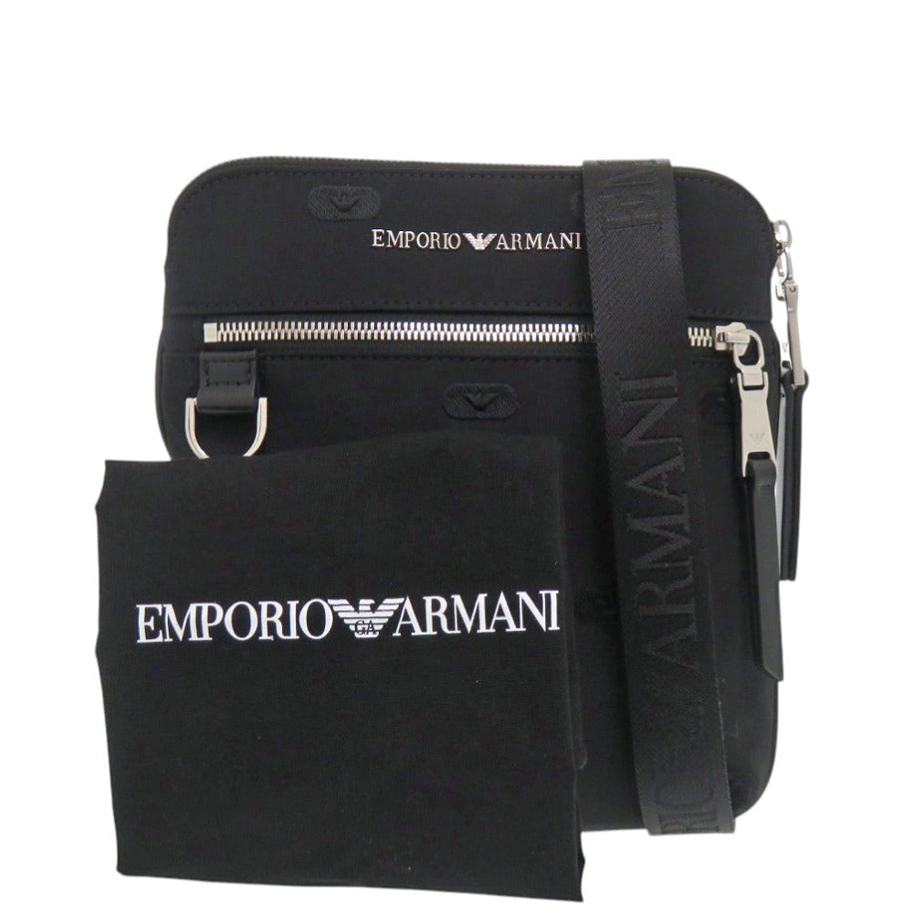 新品同様 エンポリオ アルマーニ ロゴ メッセンジャーバッグ ナイロン ブラック ショルダーバッグ 黒 0762【中古】Emporio Armani