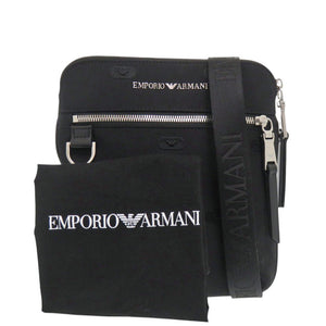 新品同様 エンポリオ アルマーニ ロゴ メッセンジャーバッグ ナイロン ブラック ショルダーバッグ 黒 0762【中古】Emporio Armani
