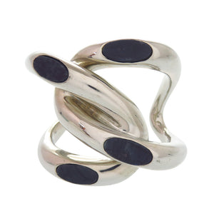美品 ディオール ヴィンテージ メタル シルバー ブラック バングル 0769【中古】Dior