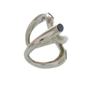 美品 ディオール ヴィンテージ メタル シルバー ブラック バングル 0769【中古】Dior