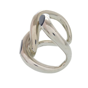 美品 ディオール ヴィンテージ メタル シルバー ブラック バングル 0769【中古】Dior