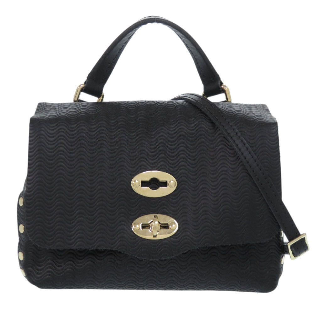 新品同様 ザネラート ポスティーナ デイリー ベビー POSTINA DAILY BABY 波型エンボス 2way ショルダーバッグ 40263678 シルバー金具 レザー ブラック 黒 ハンドバッグ 0774【中古】ZANELLATO
