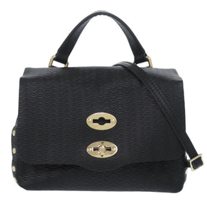 新品同様 ザネラート ポスティーナ デイリー ベビー POSTINA DAILY BABY 波型エンボス 2way ショルダーバッグ 40263678 シルバー金具 レザー ブラック 黒 ハンドバッグ 0774【中古】ZANELLATO