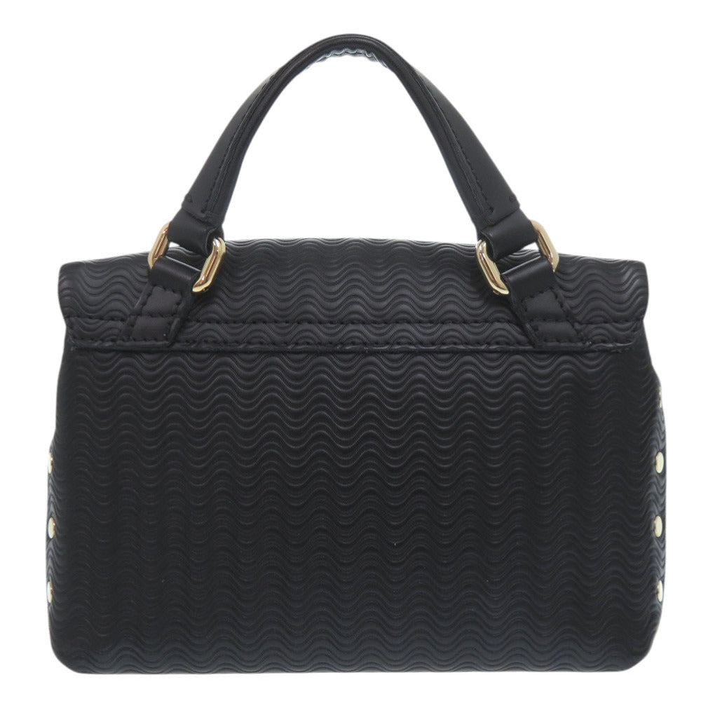 新品同様 ザネラート ポスティーナ デイリー ベビー POSTINA DAILY BABY 波型エンボス 2way ショルダーバッグ 40263678 シルバー金具 レザー ブラック 黒 ハンドバッグ 0774【中古】ZANELLATO