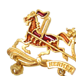 美品 エルメス クリスマス トナカイ サンタ 七宝焼き メタル ゴールド ブローチ 0798【中古】HERMES