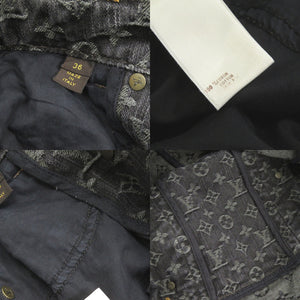 美品 ルイ ヴィトン モノグラム デニム コットン ブラック セットアップ ジャケット スカート LV 0887【中古】LOUIS VUITTON