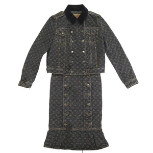 美品 ルイ ヴィトン モノグラム デニム コットン ブラック セットアップ ジャケット スカート LV 0887【中古】LOUIS VUITTON
