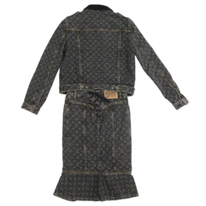 美品 ルイ ヴィトン モノグラム デニム コットン ブラック セットアップ ジャケット スカート LV 0887【中古】LOUIS VUITTON