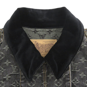 美品 ルイ ヴィトン モノグラム デニム コットン ブラック セットアップ ジャケット スカート LV 0887【中古】LOUIS VUITTON