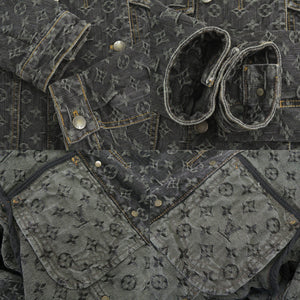 美品 ルイ ヴィトン モノグラム デニム コットン ブラック セットアップ ジャケット スカート LV 0887【中古】LOUIS VUITTON