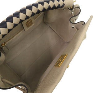 美品 マルベリー スモール アイリス 編み込みハンドル HH6267 000Z671 グレインレザー シルキーカーフレザー チョーク グレー ハンドバッグ 0901【中古】MULBERRY