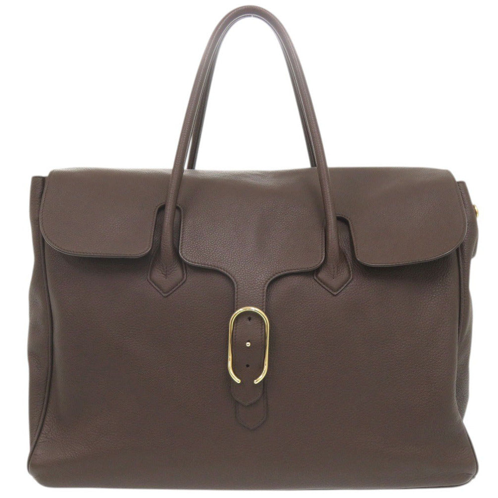 美品 シセイ 981/LD レザー ブラウン フラップトートバッグ 茶 0990【中古】Cisei