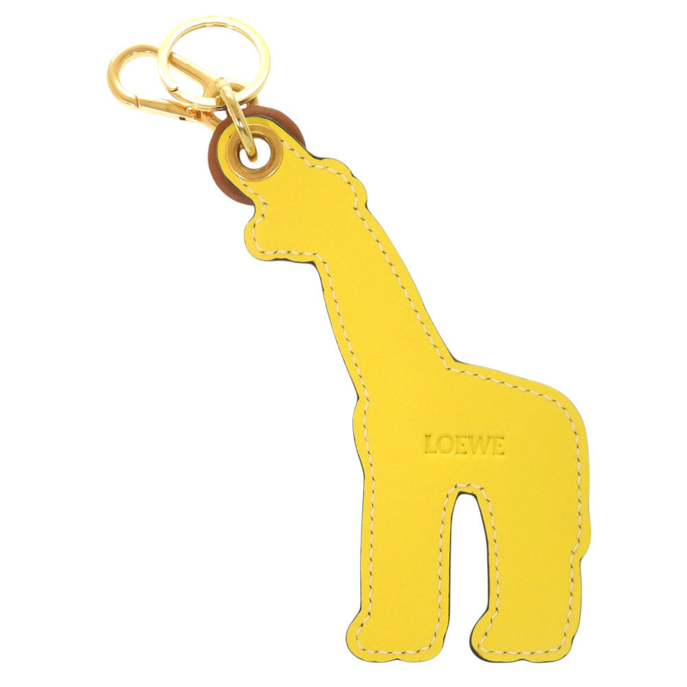 新品同様 ロエベ ジラフ キリン レザー ブラウン イエロー キーホルダー バッグチャーム 茶 黄 1062 【中古】 LOEWE