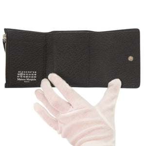 新品同様 メゾン マルジェラ 4ステッチ レザー ブラック 三つ折り財布 黒 1075【中古】Maison Margiela