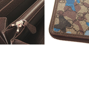 新品同様 グッチ GG カモフラージュ柄 834694 ブルー ベージュ ラウンドファスナー 長財布 1084【中古】GUCCI