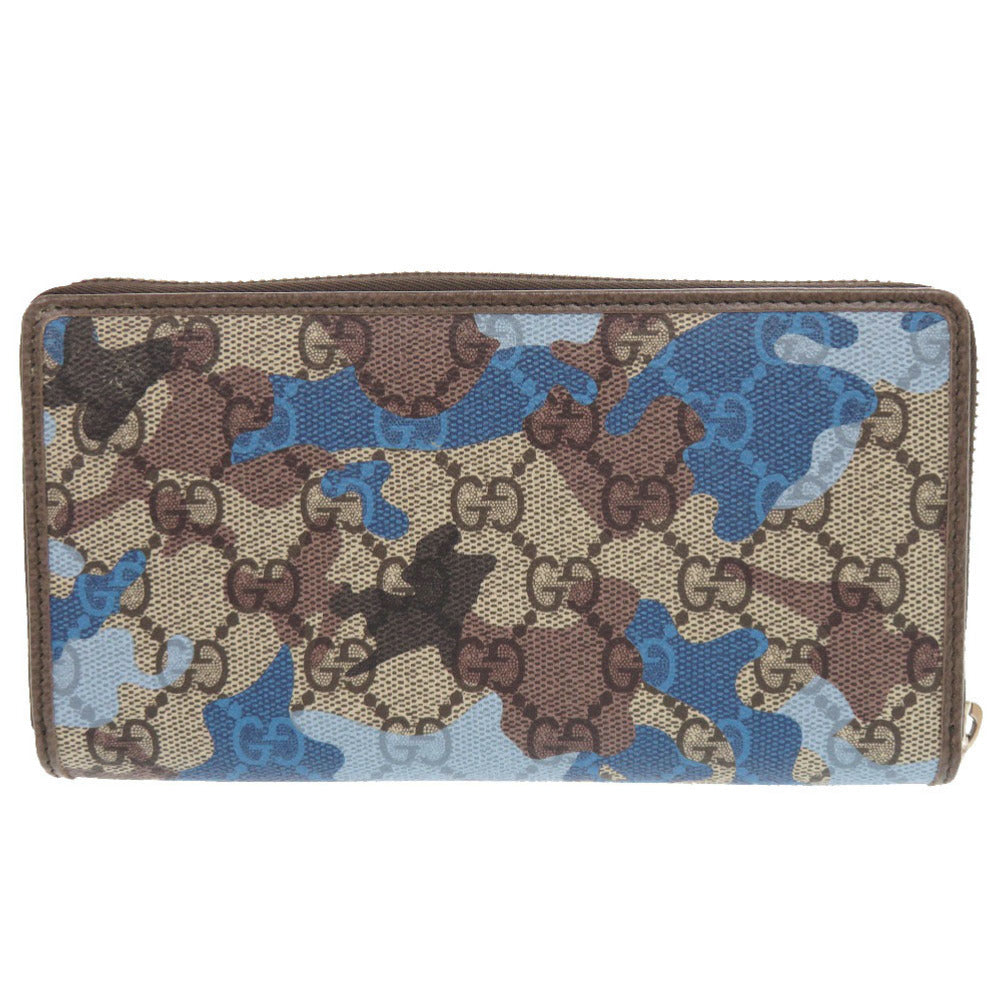 新品同様 グッチ GG カモフラージュ柄 834694 ブルー ベージュ ラウンドファスナー 長財布 1084【中古】GUCCI