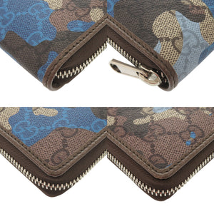 新品同様 グッチ GG カモフラージュ柄 834694 ブルー ベージュ ラウンドファスナー 長財布 1084【中古】GUCCI