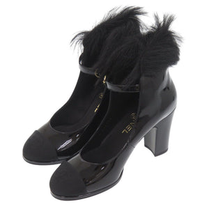 未使用品 シャネル メリージェーン Mary Janes G45174 サイズ36 ゴールド金具 パンプス パテントレザー ファー ブラック 黒 1138【中古】CHANEL