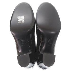 未使用品 シャネル メリージェーン Mary Janes G45174 サイズ36 ゴールド金具 パンプス パテントレザー ファー ブラック 黒 1138【中古】CHANEL