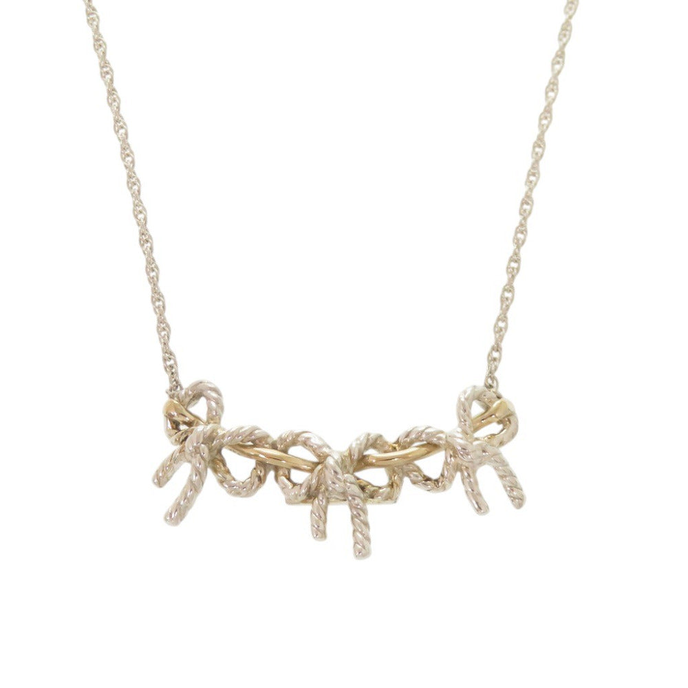 美品 ティファニー トリプルリボン シルバー925 K18YG 750YG ネックレス シルバー イエローゴールド 1141【中古】TIFFANY&Co.
