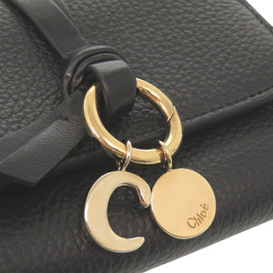 美品 クロエ アルファベット スモールトリフォールドコンパクトウォレット CHC17AP945H9Q ゴールド金具 グレインレザー ブラック 黒 三つ折り財布 1193【中古】Chloe