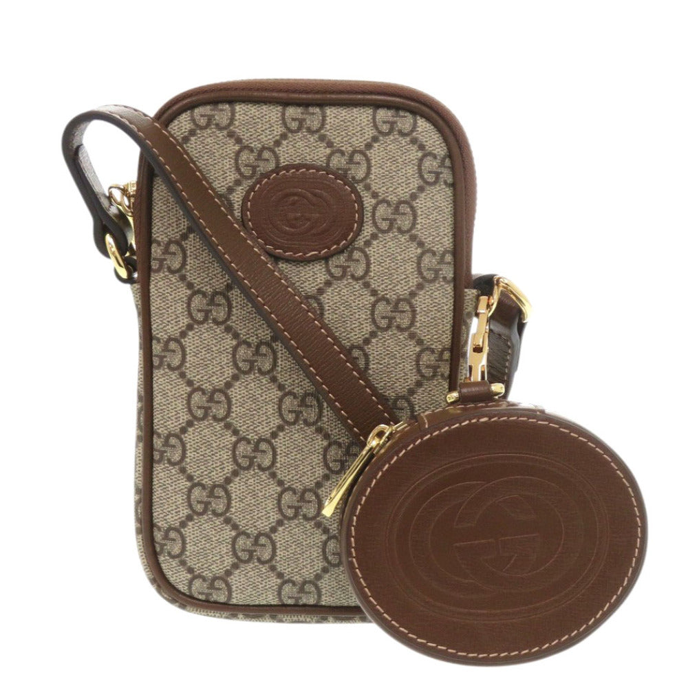 新品同様 グッチ インターロッキングG ミニショルダーバッグ 700959 GGスプリーム ブラウン 1197【中古】GUCCI