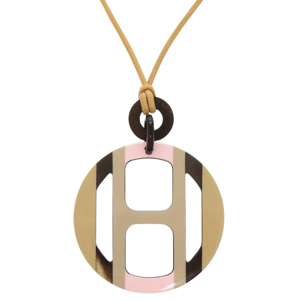 美品 エルメス Hエキップ バッファローホーン ベージュ ピンク ブラック ネックレス アクセサリー 1201 【中古】 HERMES