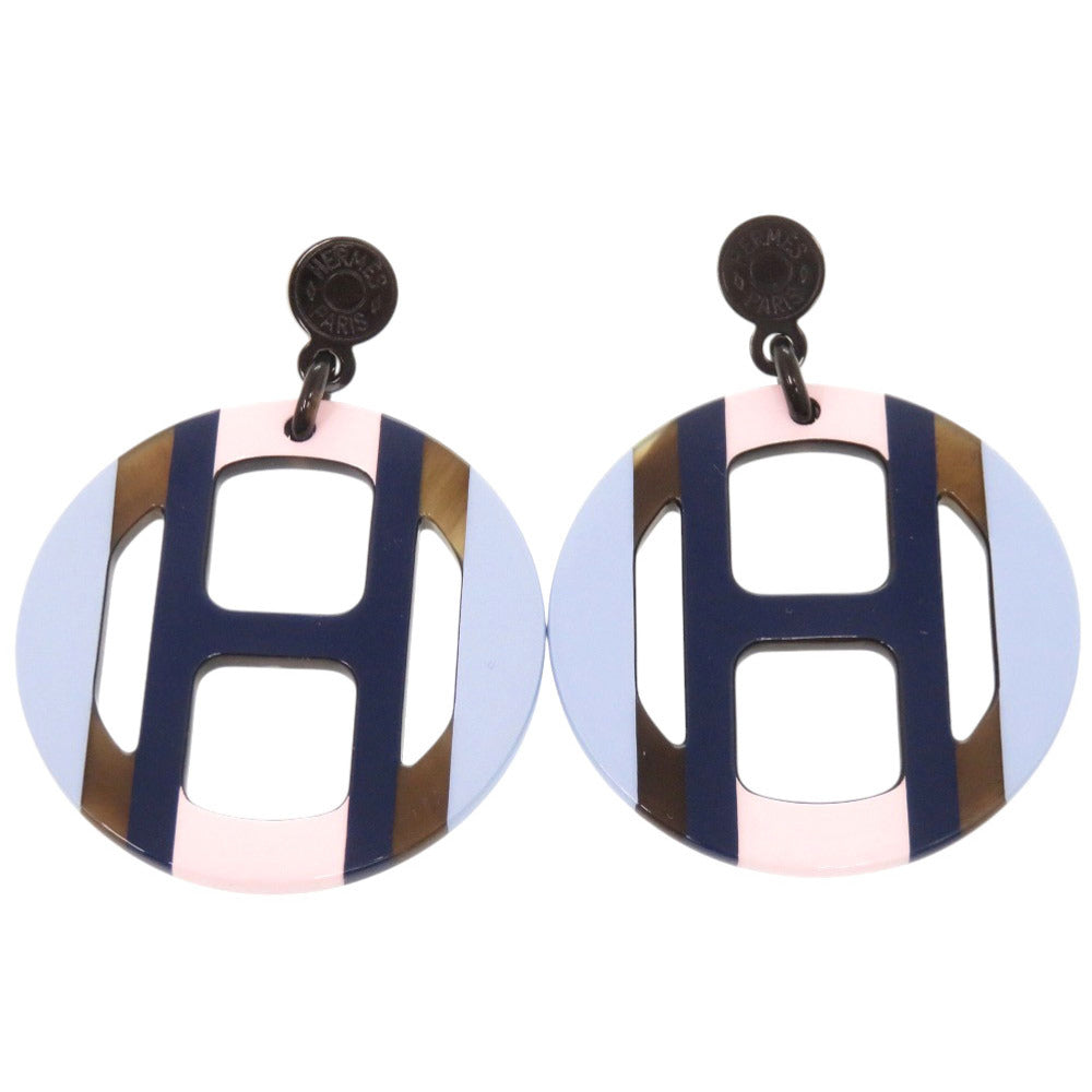 美品 エルメス Ｈエキップ バッファローホーン ラッカー エキューム ピアス アクセサリー 1202 【中古】 HERMES