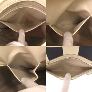 美品 バーバリー ストライプ ホーボー ワンショルダーバッグ シルバー金具 キャンバス レザー ネイビー アイボリー 紺 1220【中古】BURBERRY