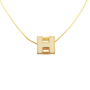 美品 エルメス カージュドアッシュ Hキューブ 143211F メタル/ アイボリー ネックレス 1242 【中古】HERMES