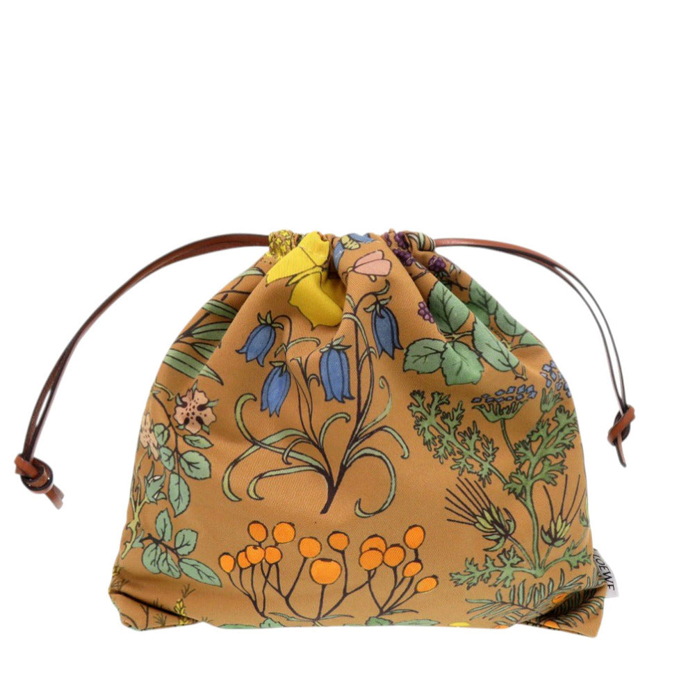 新品同様 ロエベ ドローストリングポーチ ハーバリウム キャンバス ブラウン 巾着 1300【中古】LOEWE