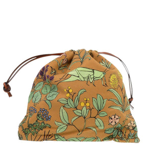 新品同様 ロエベ ドローストリングポーチ ハーバリウム キャンバス ブラウン 巾着 1300【中古】LOEWE