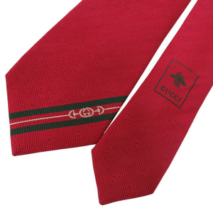 新品同様 グッチ ダブルG & ホースビット 624057 シルク/キュプラ レッド ネクタイ 赤 1304【中古】GUCCI メンズ