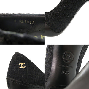 未使用 シャネル オープントゥ ココマーク ハイヒール 22.5cm ツイード レザー ブラック パンプス 黒 1314【中古】CHANEL