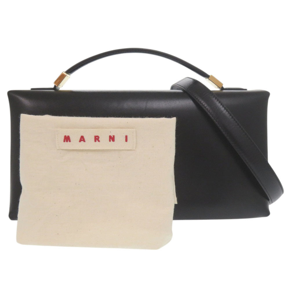 新品同様 マルニ プリズマ PRISMA 2Way ショルダーバッグ BMMP0130U0 ゴールド金具 レザー ブラック 黒 ハンドバッグ 1461【中古】MARNI