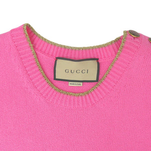 未使用 グッチ ノースリーブニットワンピース 691577 Lサイズ コットン ナイロン ピンク ゴールド 1499【中古】GUCCI