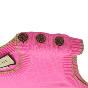 未使用 グッチ ノースリーブニットワンピース 691577 Lサイズ コットン ナイロン ピンク ゴールド 1499【中古】GUCCI