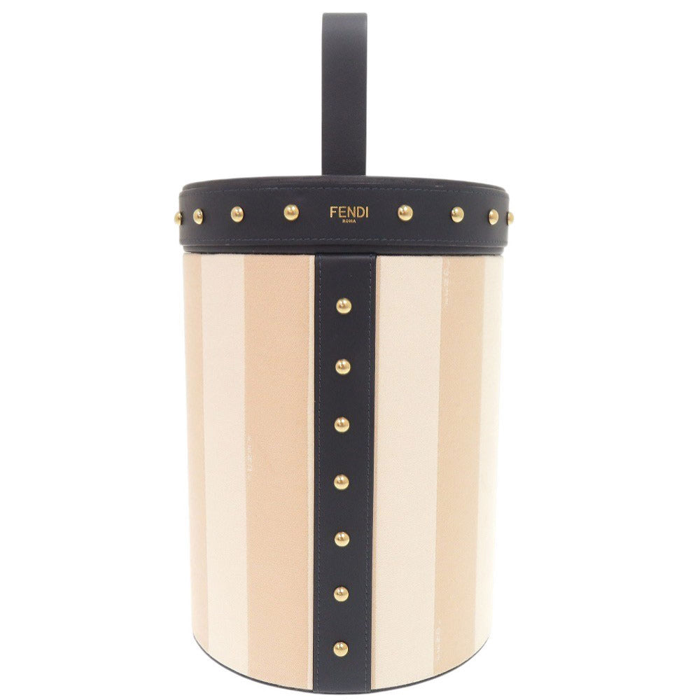 美品 フェンディ ストライプ柄 スタッズ レザー キャンバス ネイビー ベージュ マルチボックス 小物入れ 1591【中古】FENDI