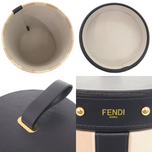 美品 フェンディ ストライプ柄 スタッズ レザー キャンバス ネイビー ベージュ マルチボックス 小物入れ 1591【中古】FENDI