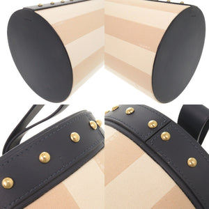 美品 フェンディ ストライプ柄 スタッズ レザー キャンバス ネイビー ベージュ マルチボックス 小物入れ 1591【中古】FENDI