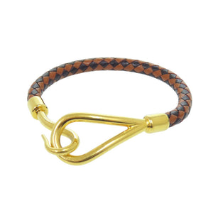 新品同様 エルメス ジャンボブレス レザー/メタル ブラウン/ブラック ブレスレット 茶 黒 1599【中古】HERMES