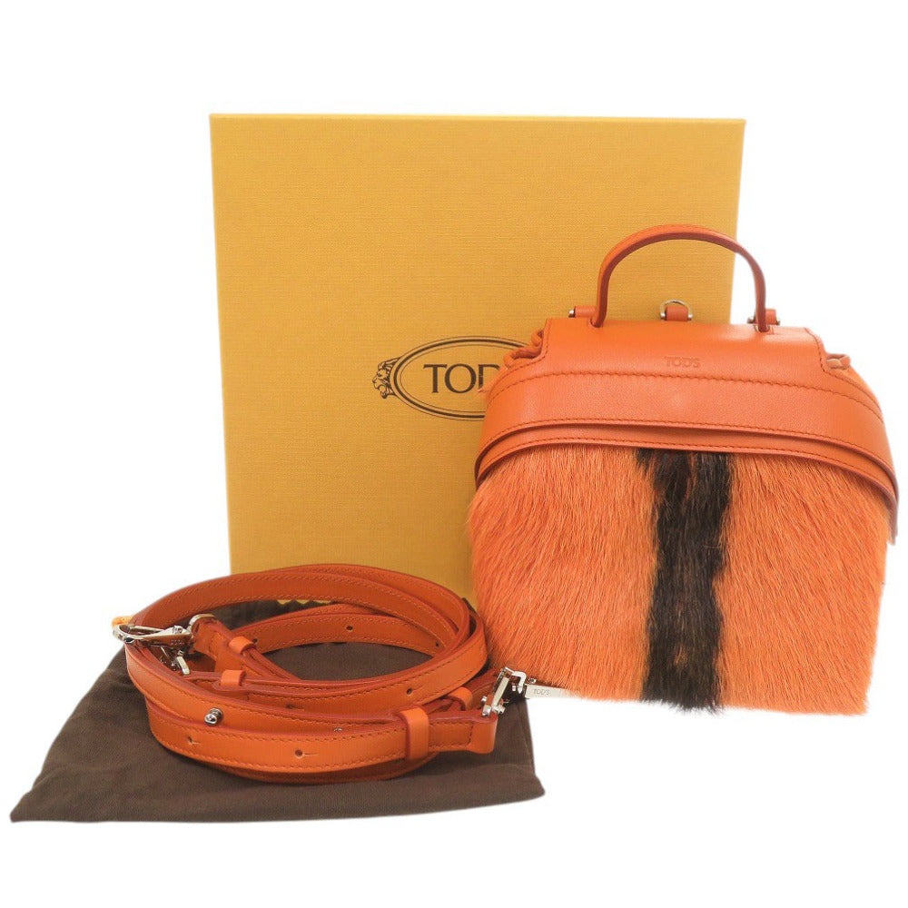 未使用 トッズ 3WAY ウェーブバッグ レザー/リアルファー オレンジ ハンドバッグ 1617【中古】TOD’S