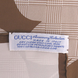 美品 グッチ フラワープリント ベルト スカーフ シルク ブラウン ブルー ホワイト 茶 1668【中古】GUCCI