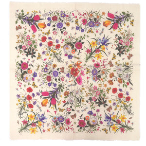 グッチ フローラ 花柄 ストール ウール アイボリー ピンク イエロー グリーン パープル1669【中古】GUCCI